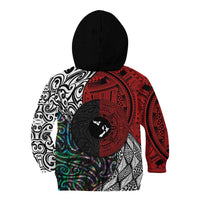 Tonga and New Zealand Together Kid Hoodie Tongan Kupesi Ngatu Tattoo and Maori Paua Shell Pattern