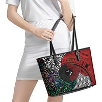 Tonga and New Zealand Together Leather Tote Bag Tongan Kupesi Ngatu Tattoo and Maori Paua Shell Pattern