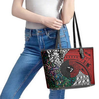 Tonga and New Zealand Together Leather Tote Bag Tongan Kupesi Ngatu Tattoo and Maori Paua Shell Pattern