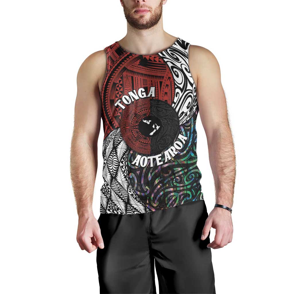 Tonga and New Zealand Together Men Tank Top Tongan Kupesi Ngatu Tattoo and Maori Paua Shell Pattern
