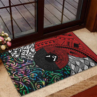 Tonga and New Zealand Together Rubber Doormat Tongan Kupesi Ngatu Tattoo and Maori Paua Shell Pattern
