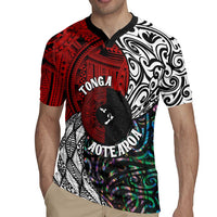 Tonga and New Zealand Together Rugby Jersey Tongan Kupesi Ngatu Tattoo and Maori Paua Shell Pattern