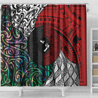 Tonga and New Zealand Together Shower Curtain Tongan Kupesi Ngatu Tattoo and Maori Paua Shell Pattern
