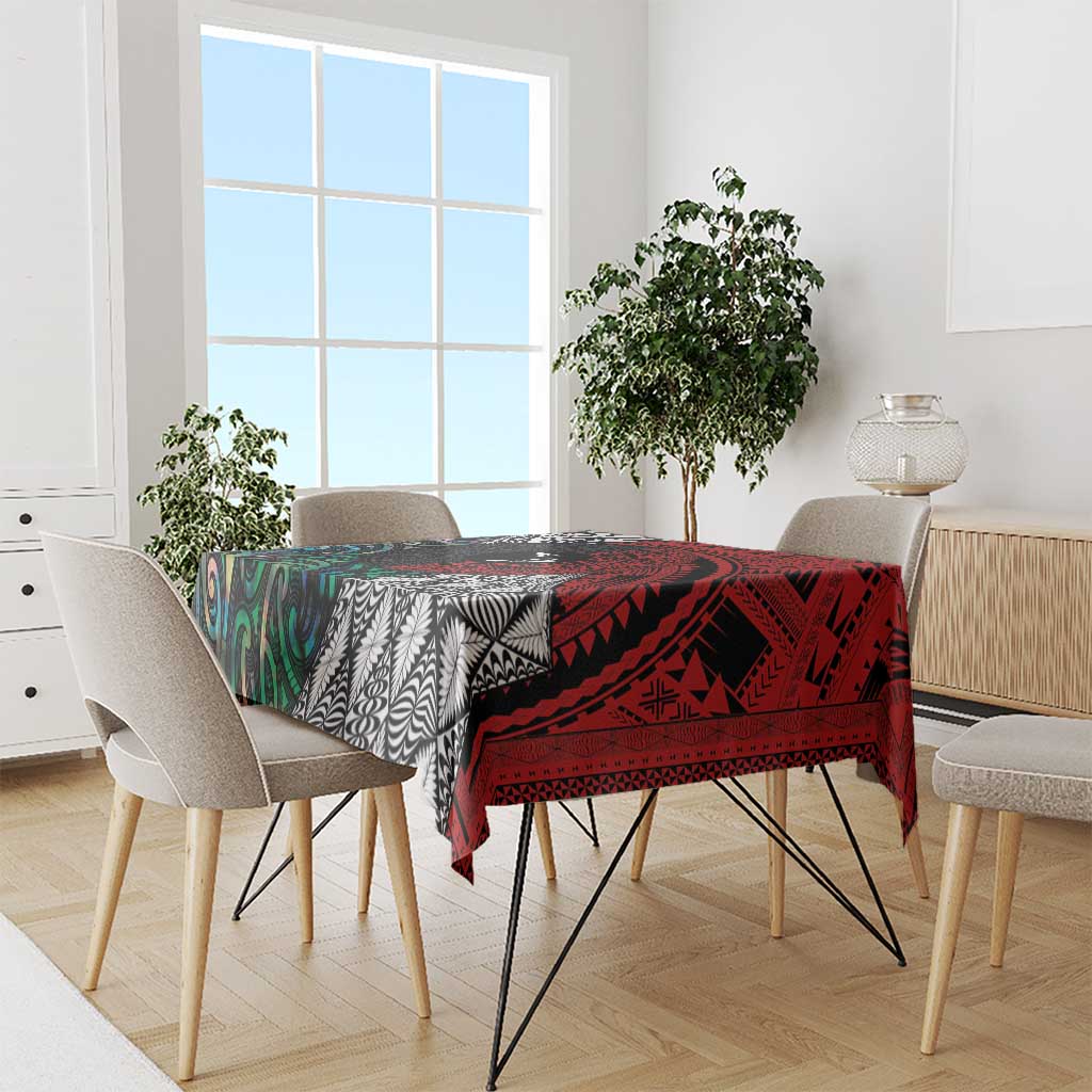 Tonga and New Zealand Together Tablecloth Tongan Kupesi Ngatu Tattoo and Maori Paua Shell Pattern