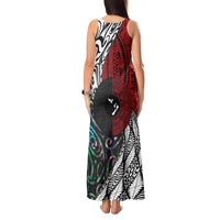 Tonga and New Zealand Together Tank Maxi Dress Tongan Kupesi Ngatu Tattoo and Maori Paua Shell Pattern