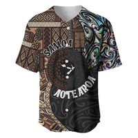 Samoa and New Zealand Together Baseball Jersey Siapo Motif and Maori Paua Shell Pattern LT03 Black - Polynesian Pride