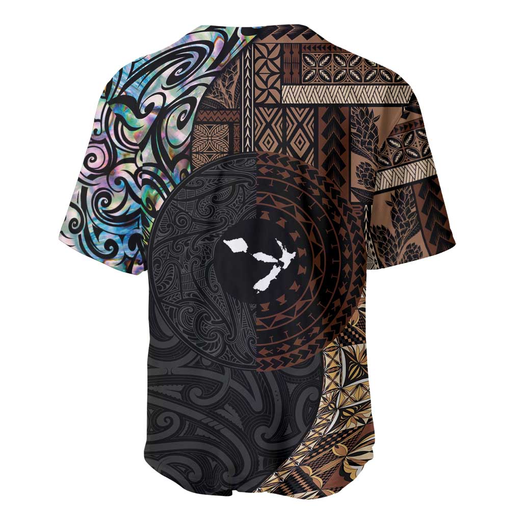 Samoa and New Zealand Together Baseball Jersey Siapo Motif and Maori Paua Shell Pattern LT03 - Polynesian Pride