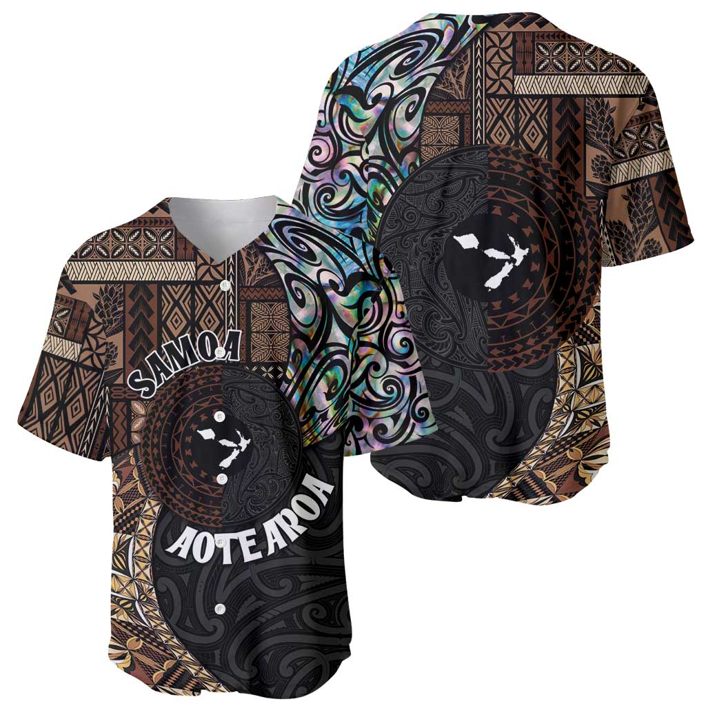 Samoa and New Zealand Together Baseball Jersey Siapo Motif and Maori Paua Shell Pattern LT03 - Polynesian Pride
