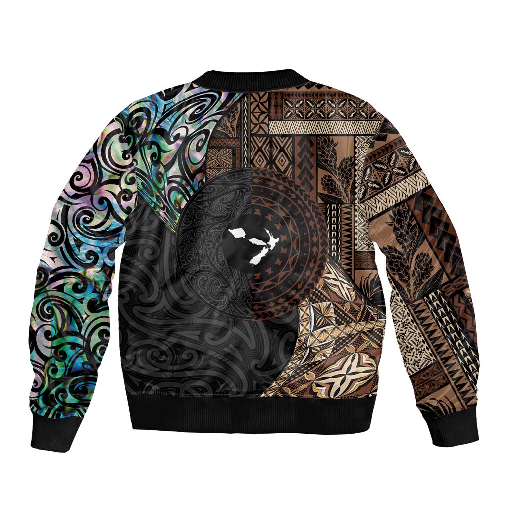 Samoa and New Zealand Together Bomber Jacket Siapo Motif and Maori Paua Shell Pattern LT03 - Polynesian Pride