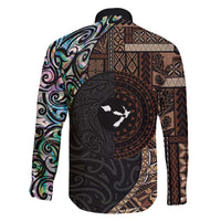 Samoa and New Zealand Together Family Matching Long Sleeve Bodycon Dress and Hawaiian Shirt Siapo Motif and Maori Paua Shell Pattern