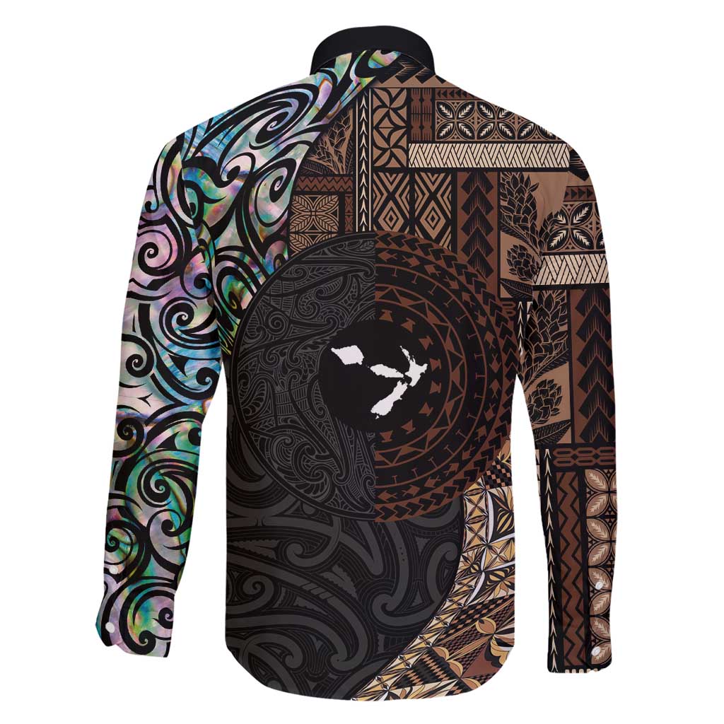 Samoa and New Zealand Together Family Matching Short Sleeve Bodycon Dress and Hawaiian Shirt Siapo Motif and Maori Paua Shell Pattern