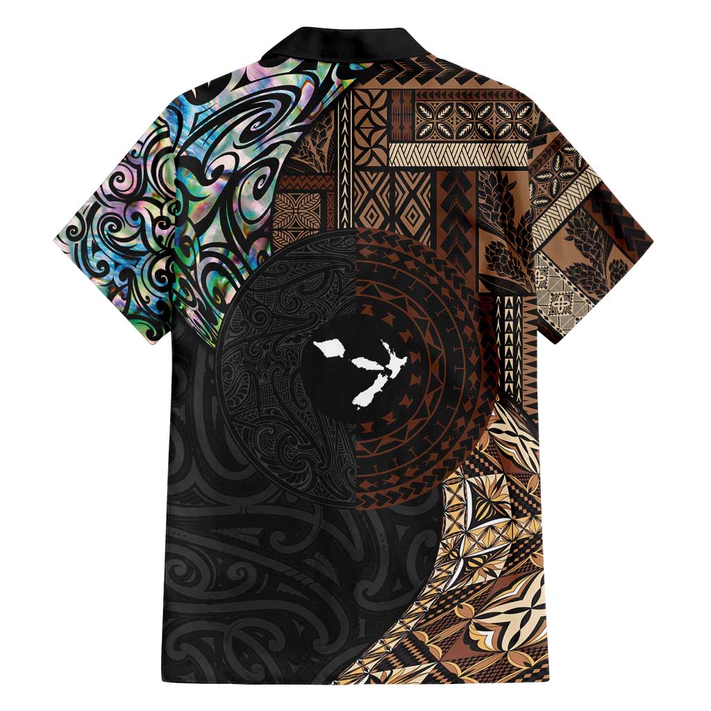 Samoa and New Zealand Together Family Matching Summer Maxi Dress and Hawaiian Shirt Siapo Motif and Maori Paua Shell Pattern