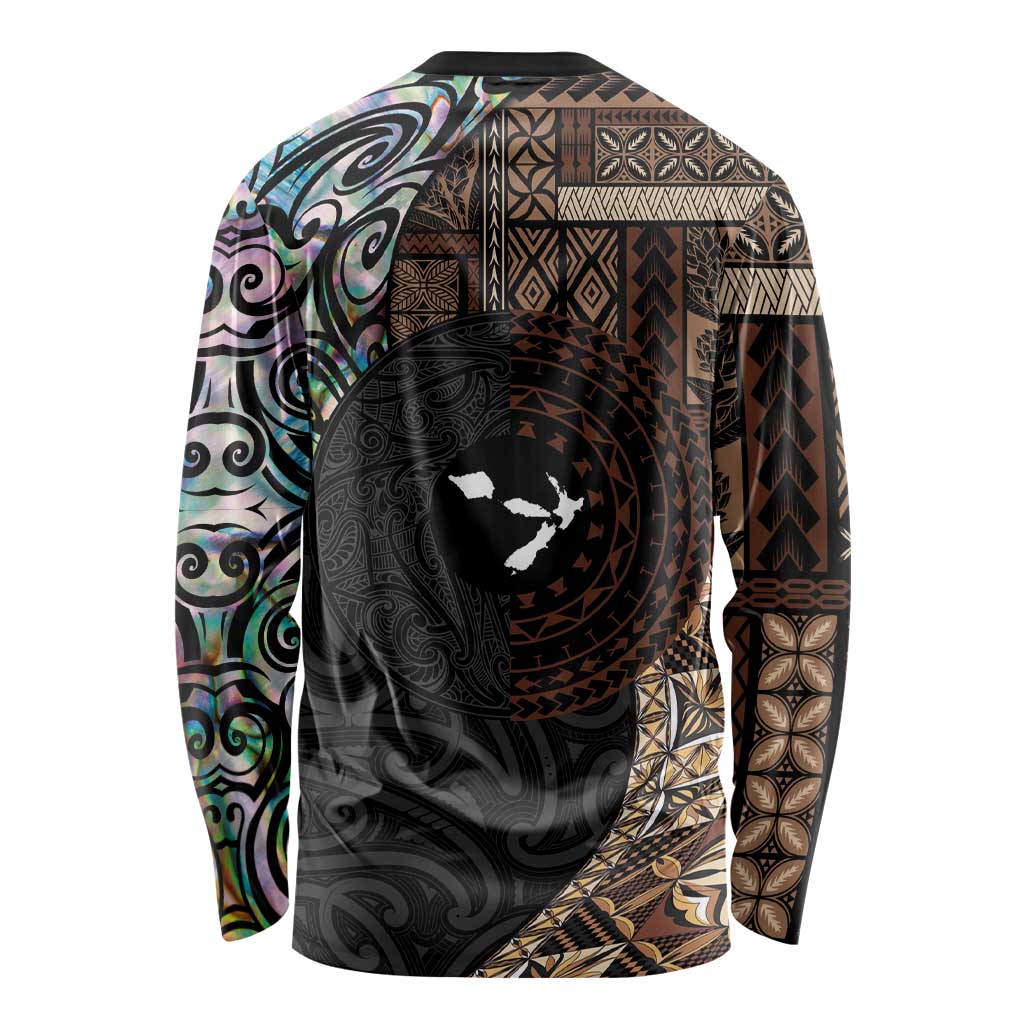Samoa and New Zealand Together Long Sleeve Shirt Siapo Motif and Maori Paua Shell Pattern LT03 - Polynesian Pride