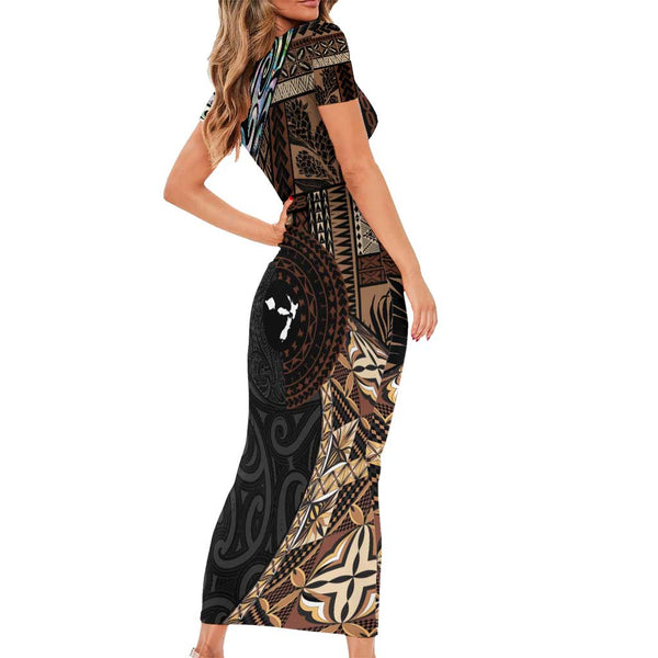 Samoa and New Zealand Together Short Sleeve Bodycon Dress Siapo Motif ...