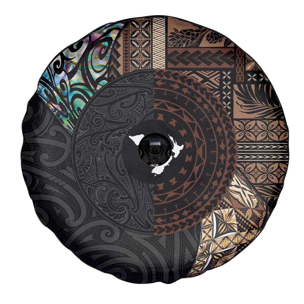 Samoa and New Zealand Together Spare Tire Cover Siapo Motif and Maori Paua Shell Pattern