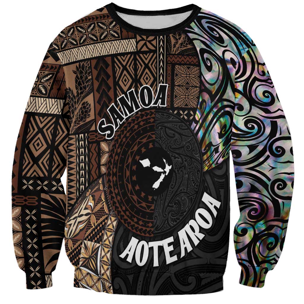 Samoa and New Zealand Together Sweatshirt Siapo Motif and Maori Paua Shell Pattern LT03 Unisex Black - Polynesian Pride