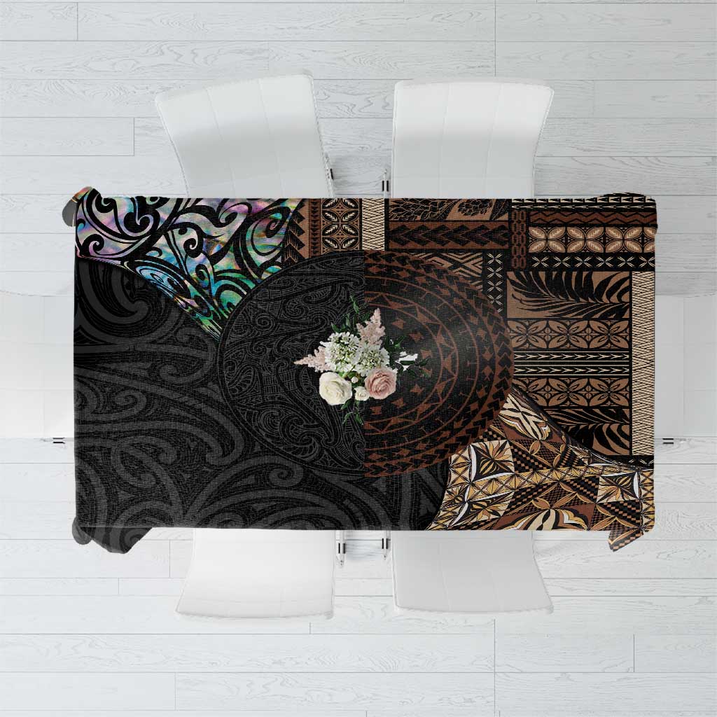 Samoa and New Zealand Together Tablecloth Siapo Motif and Maori Paua Shell Pattern LT03 Black - Polynesian Pride