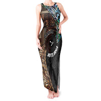 Samoa and New Zealand Together Tank Maxi Dress Siapo Motif and Maori Paua Shell Pattern LT03 Women Black - Polynesian Pride