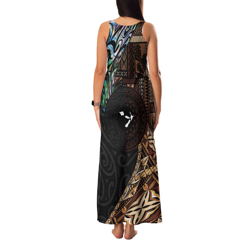 Samoa and New Zealand Together Tank Maxi Dress Siapo Motif and Maori Paua Shell Pattern LT03 - Polynesian Pride