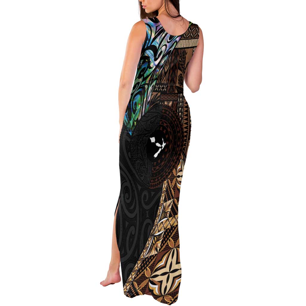 Samoa and New Zealand Together Tank Maxi Dress Siapo Motif and Maori Paua Shell Pattern LT03 - Polynesian Pride
