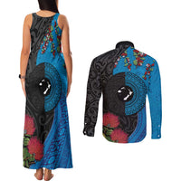 Fiji and New Zealand Together Couples Matching Tank Maxi Dress and Long Sleeve Button Shirt Tapa Maori Tattoo mix Tagimoucia and Pohutukawa
