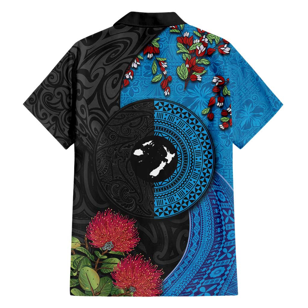 Fiji and New Zealand Together Family Matching Short Sleeve Bodycon Dress and Hawaiian Shirt Tapa Maori Tattoo mix Tagimoucia and Pohutukawa LT03 - Polynesian Pride