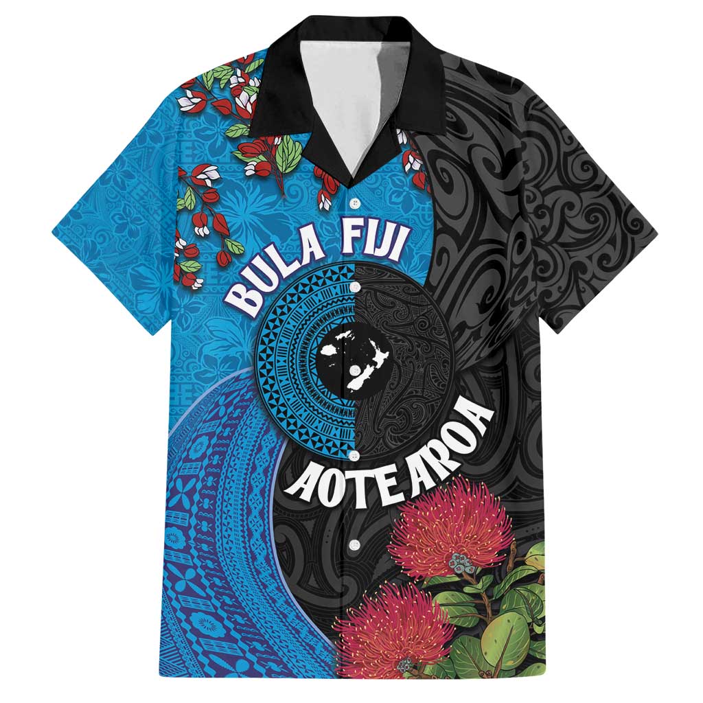 Fiji and New Zealand Together Family Matching Tank Maxi Dress and Hawaiian Shirt Tapa Maori Tattoo mix Tagimoucia and Pohutukawa