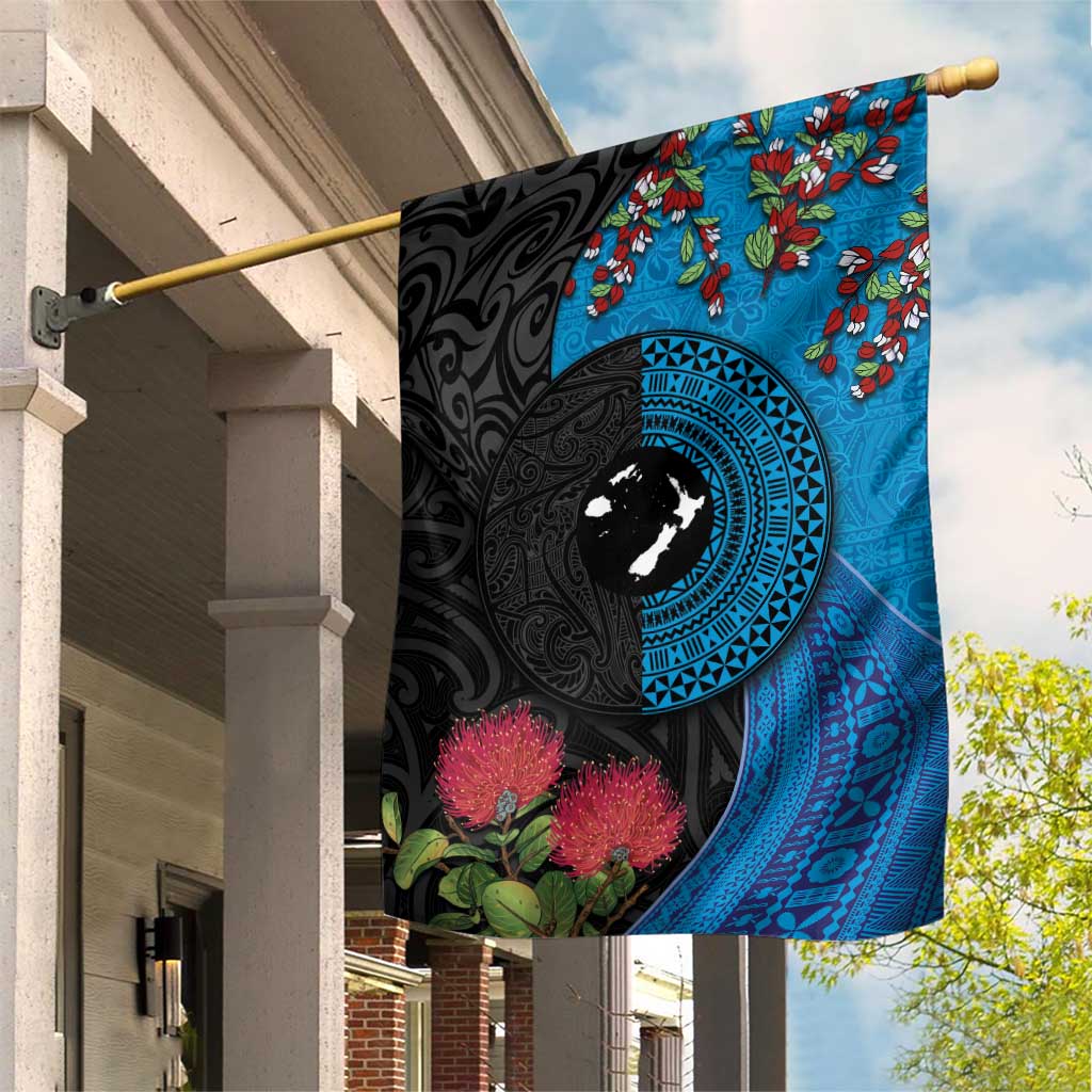 Fiji and New Zealand Together Garden Flag Tapa Maori Tattoo mix Tagimoucia and Pohutukawa