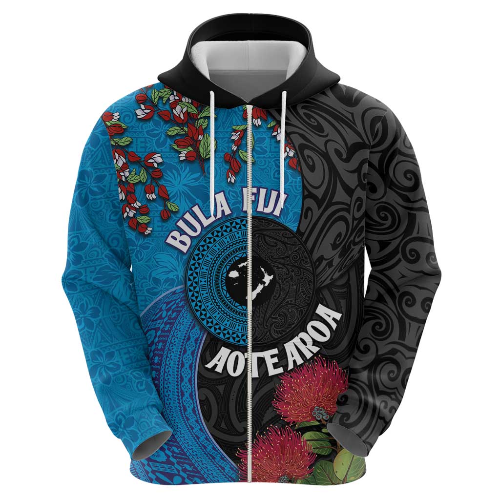 Fiji and New Zealand Together Hoodie Tapa Maori Tattoo mix Tagimoucia and Pohutukawa