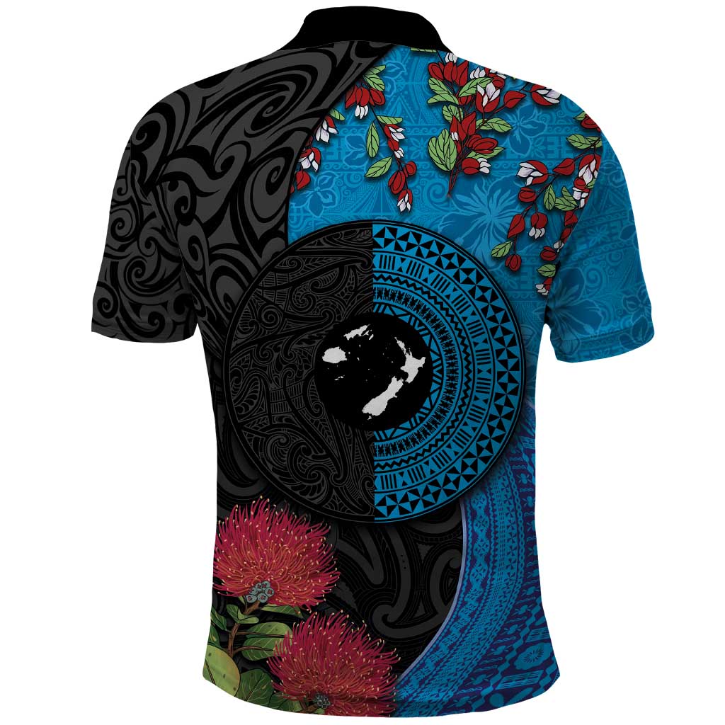 Fiji and New Zealand Together Polo Shirt Tapa Maori Tattoo mix Tagimoucia and Pohutukawa