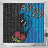 Fiji and New Zealand Together Shower Curtain Tapa Maori Tattoo mix Tagimoucia and Pohutukawa