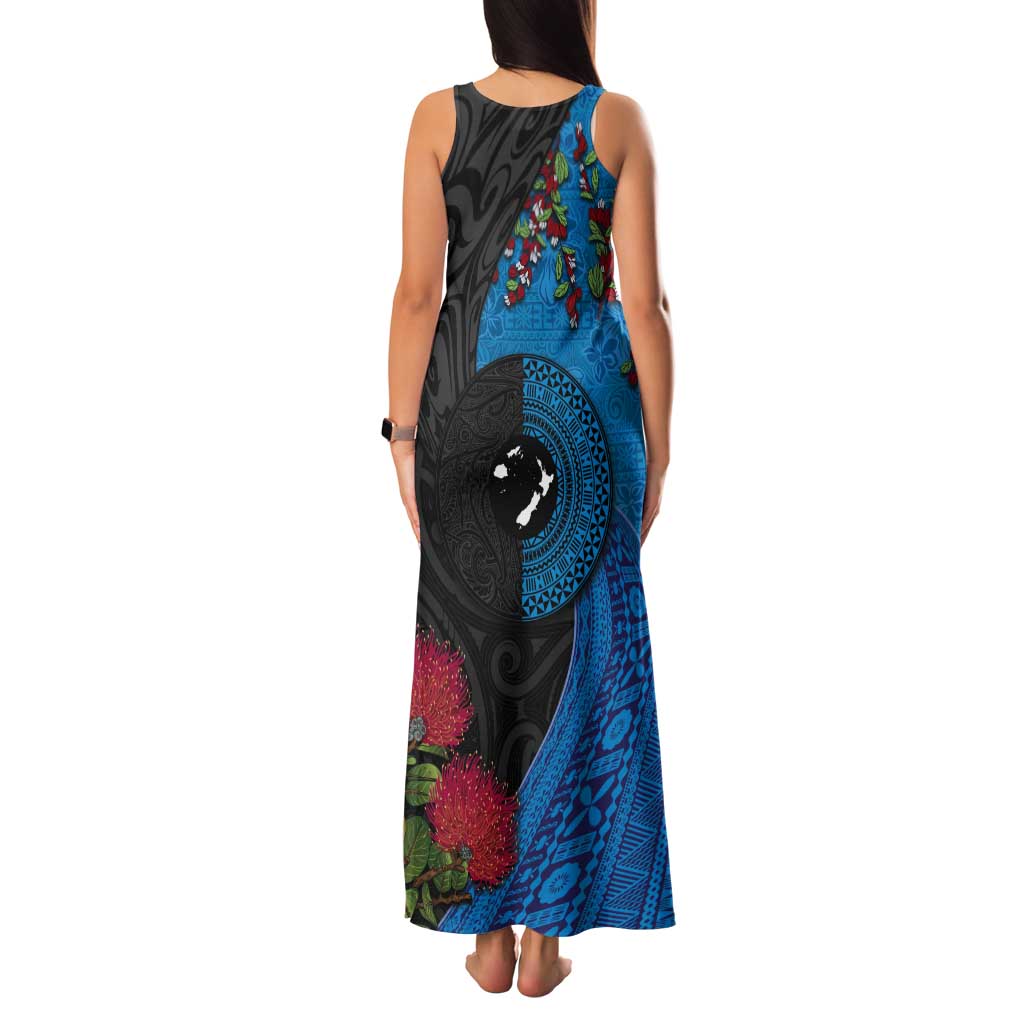 Fiji and New Zealand Together Tank Maxi Dress Tapa Maori Tattoo mix Tagimoucia and Pohutukawa