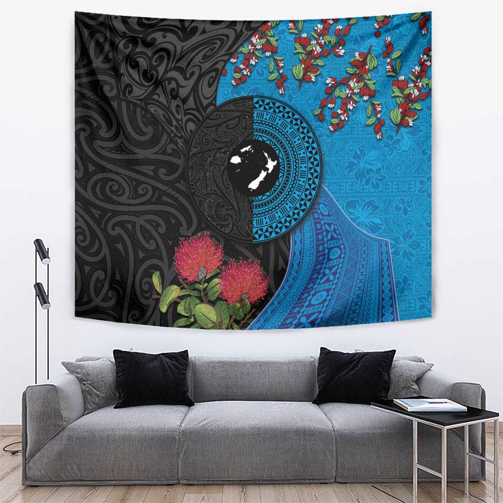 Fiji and New Zealand Together Tapestry Tapa Maori Tattoo mix Tagimoucia and Pohutukawa