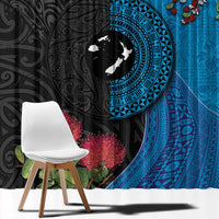 Fiji and New Zealand Together Window Curtain Tapa Maori Tattoo mix Tagimoucia and Pohutukawa