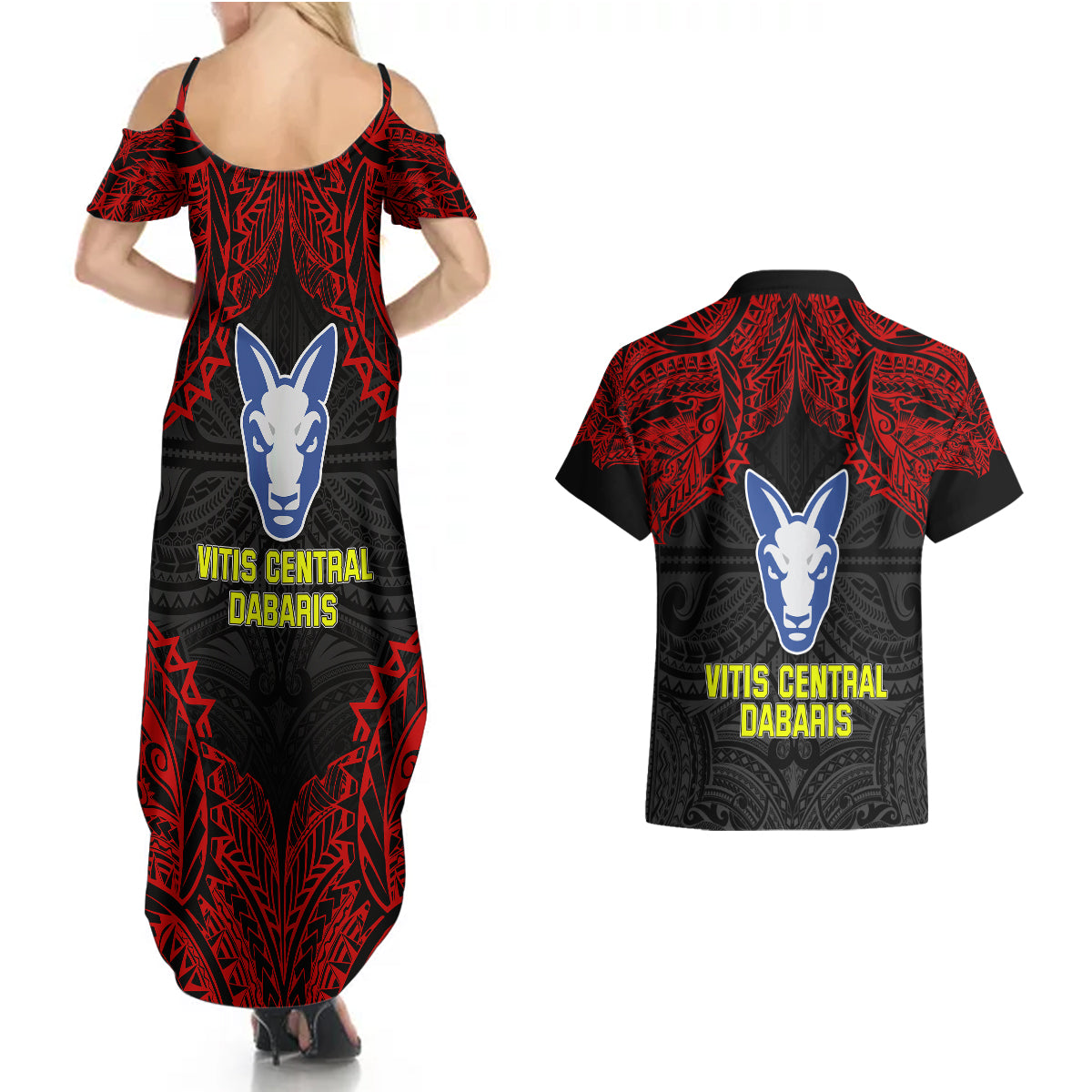 Vitis Central Dabaris Rugby Couples Matching Summer Maxi Dress and Hawaiian Shirt Papua New Guinea Polynesian Tattoo LT03 - Polynesian Pride