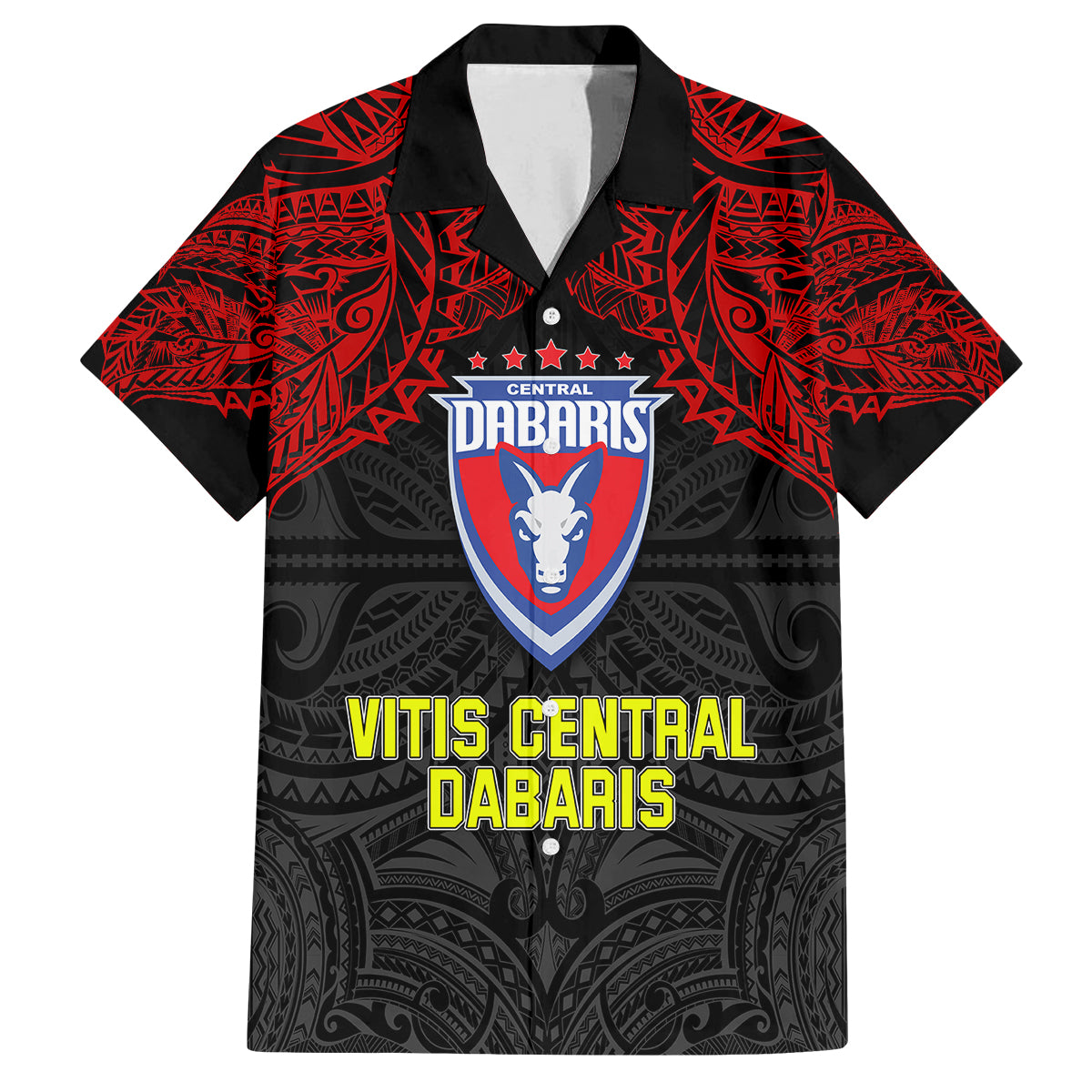 Custom Vitis Central Dabaris Rugby Family Matching Long Sleeve Bodycon Dress and Hawaiian Shirt Papua New Guinea Polynesian Tattoo LT03 Dad's Shirt - Short Sleeve Red - Polynesian Pride