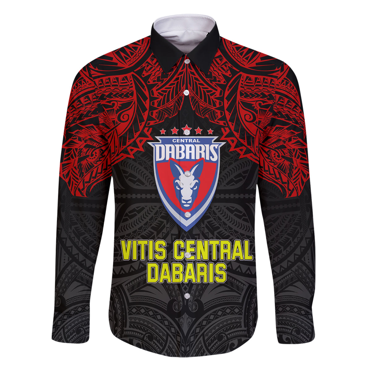 Custom Vitis Central Dabaris Rugby Family Matching Long Sleeve Bodycon Dress and Hawaiian Shirt Papua New Guinea Polynesian Tattoo LT03 Dad's Shirt - Long Sleeve Red - Polynesian Pride