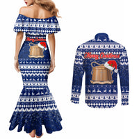 Tokelau Christmas Couples Matching Mermaid Dress and Long Sleeve Button Shirt Santa Claus Tokelau Flag and Coat of Arms with Polynesian Pattern LT03 - Polynesian Pride