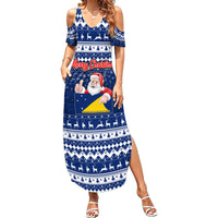 Tokelau Christmas Family Matching Summer Maxi Dress and Hawaiian Shirt Santa Claus Tokelau Flag and Coat of Arms with Polynesian Pattern LT03 Mom's Dress Blue - Polynesian Pride