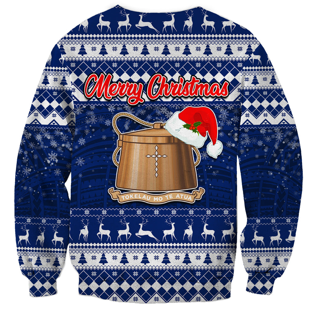 Tokelau Christmas Sweatshirt Santa Claus Tokelau Flag and Coat of Arms with Polynesian Pattern LT03 - Polynesian Pride