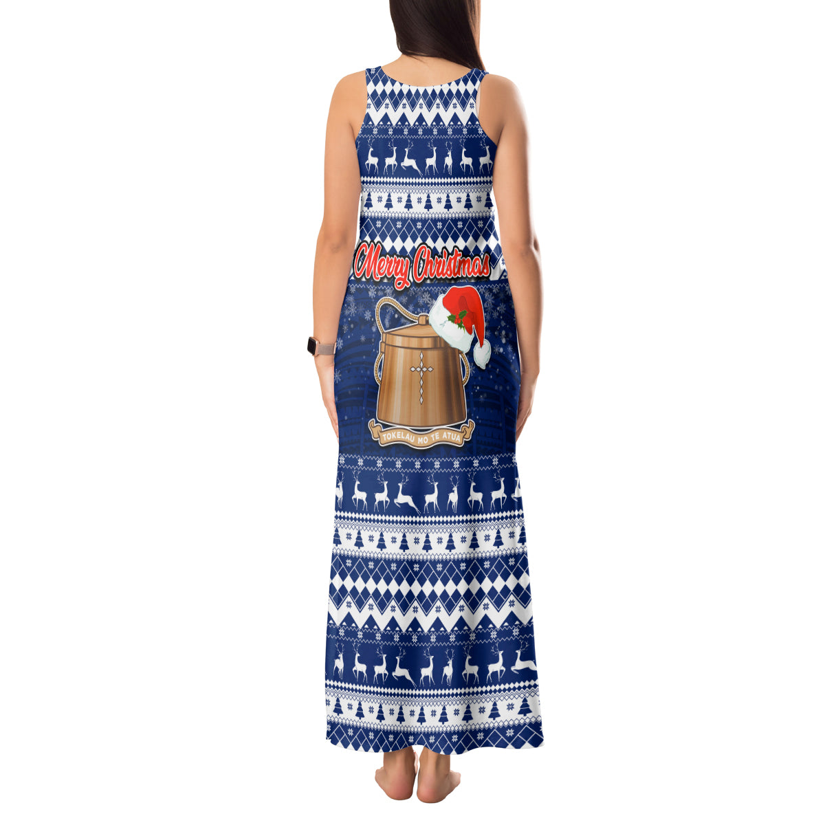 Tokelau Christmas Tank Maxi Dress Santa Claus Tokelau Flag and Coat of Arms with Polynesian Pattern LT03 - Polynesian Pride