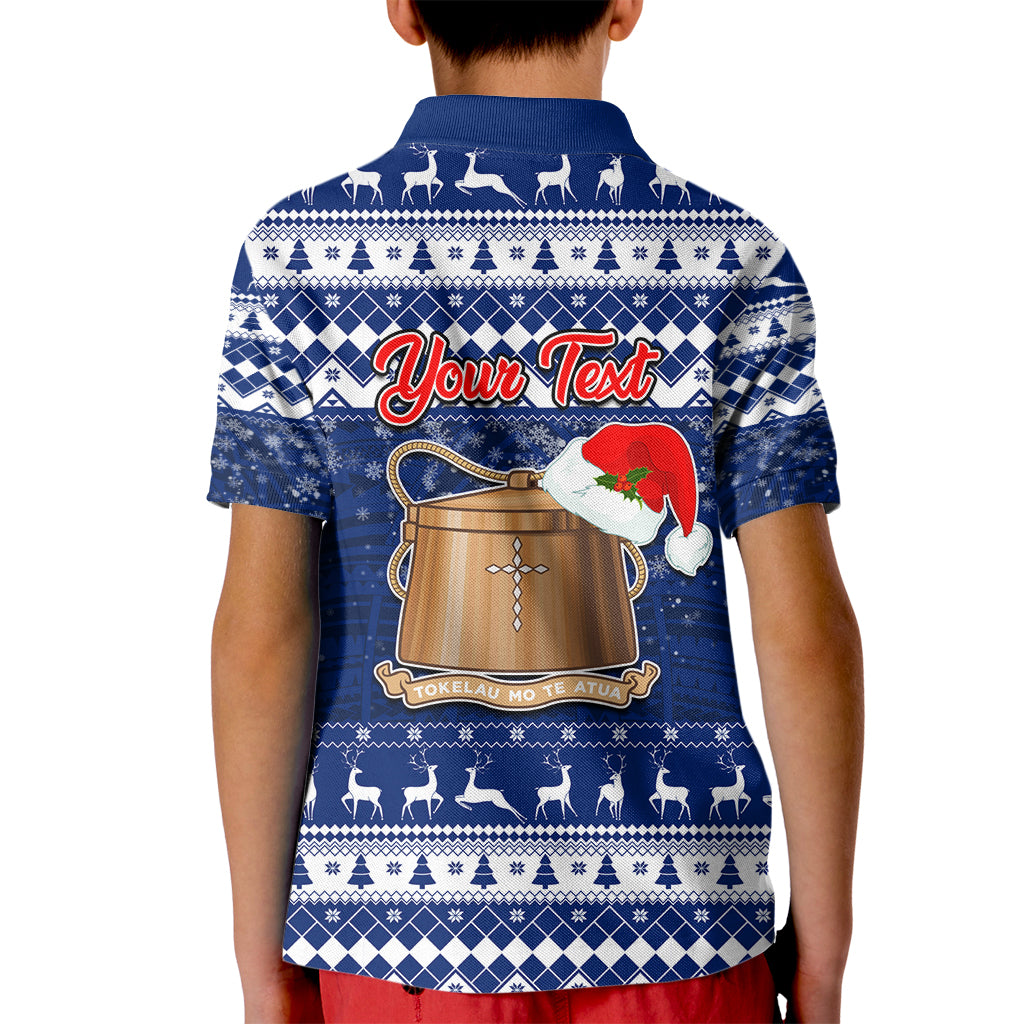 Personalised Tokelau Christmas Kid Polo Shirt Santa Claus Tokelau Flag and Coat of Arms with Polynesian Pattern LT03 - Polynesian Pride