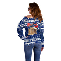 Personalised Tokelau Christmas Off Shoulder Sweater Santa Claus Tokelau Flag and Coat of Arms with Polynesian Pattern LT03 - Polynesian Pride