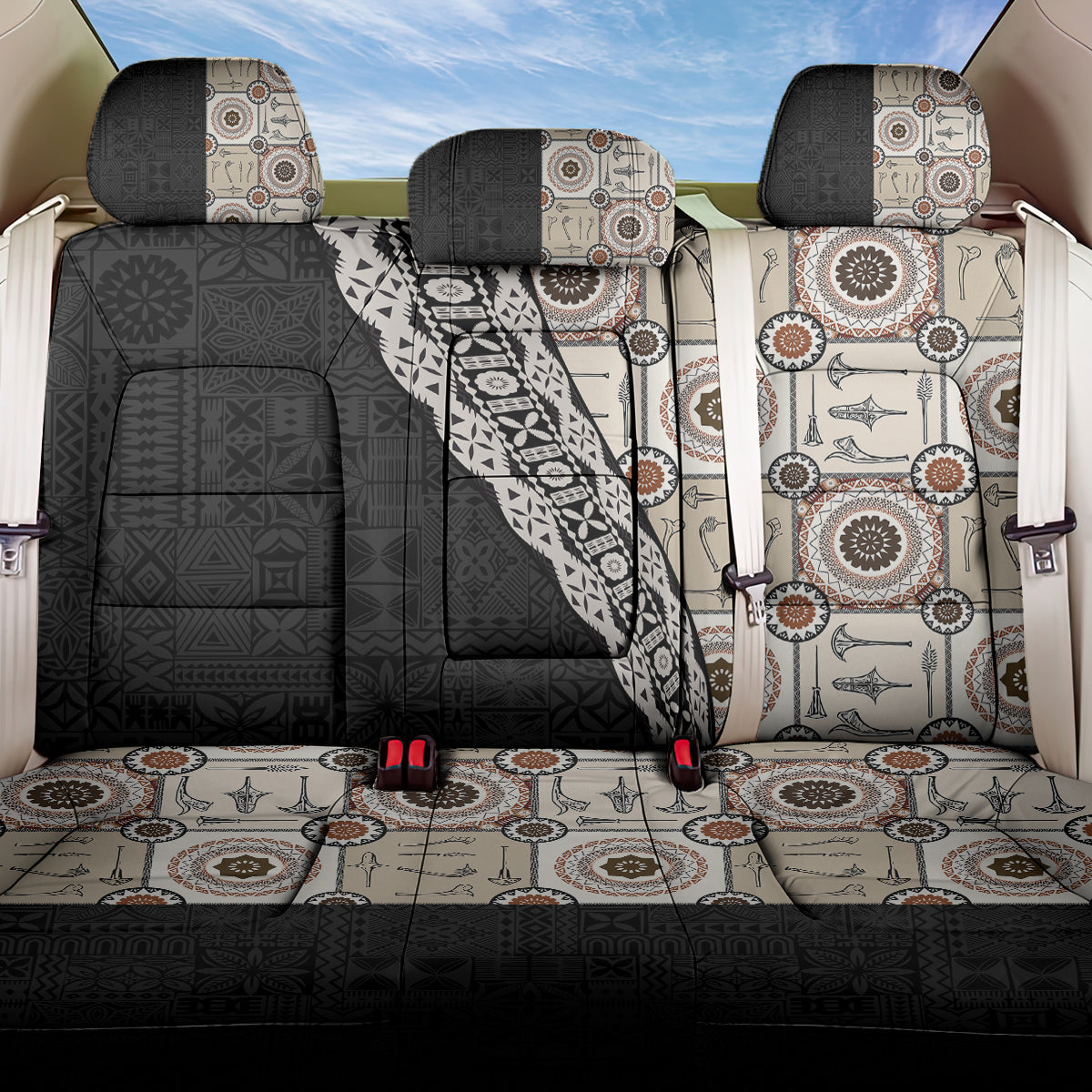 Tukenny Pattern Fijian War Clubs Mix Tapa Tribal Back Car Seat Cover LT03