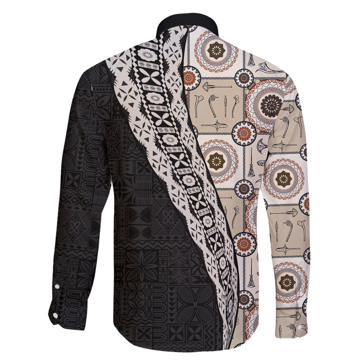 Tukenny Pattern Fijian War Clubs Mix Tapa Tribal Family Matching Short Sleeve Bodycon Dress and Hawaiian Shirt LT03 - Polynesian Pride