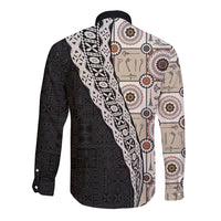 Tukenny Pattern Fijian War Clubs Mix Tapa Tribal Long Sleeve Button Shirt LT03 - Polynesian Pride