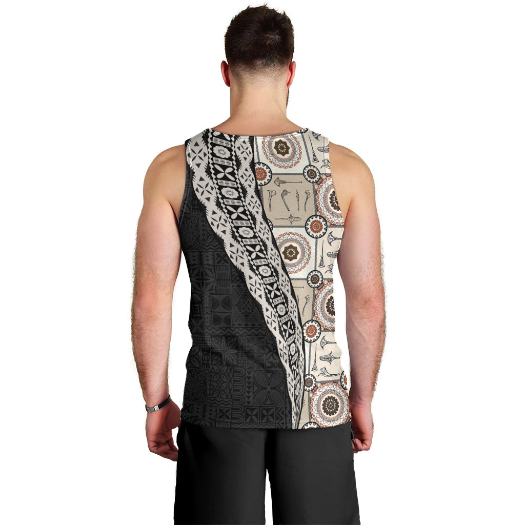 Tukenny Pattern Fijian War Clubs Mix Tapa Tribal Men Tank Top LT03 - Polynesian Pride