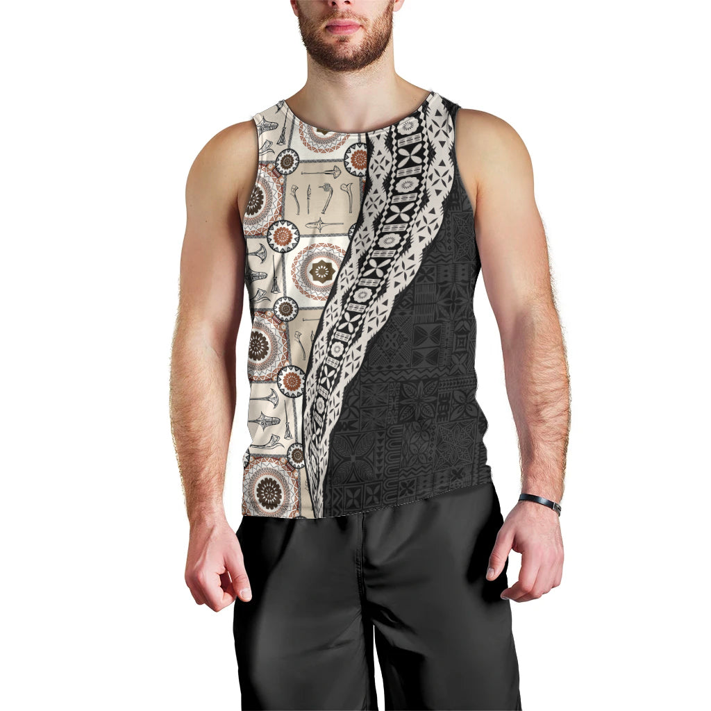 Tukenny Pattern Fijian War Clubs Mix Tapa Tribal Men Tank Top LT03 - Polynesian Pride