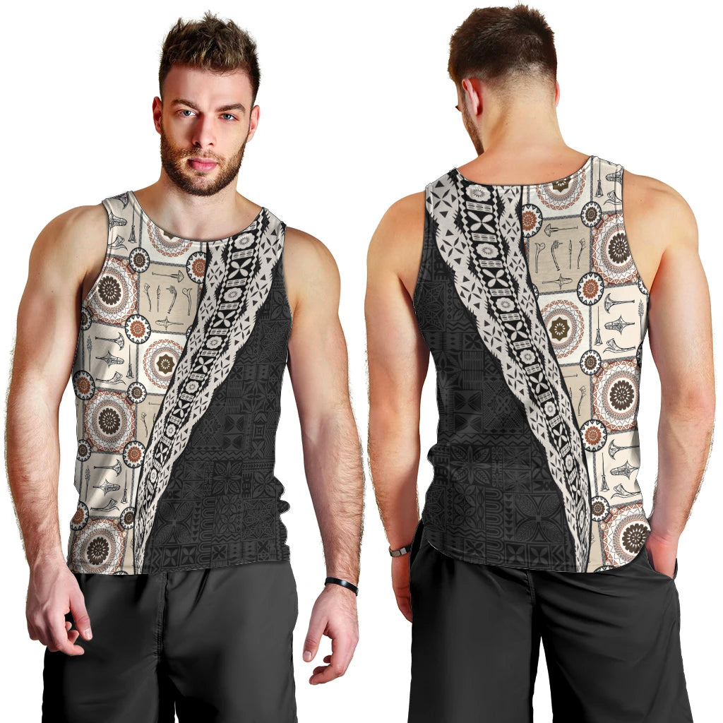 Tukenny Pattern Fijian War Clubs Mix Tapa Tribal Men Tank Top LT03 - Polynesian Pride