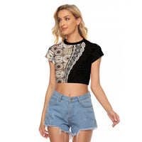 Tukenny Pattern Fijian War Clubs Mix Tapa Tribal Raglan Cropped T Shirt LT03 Female Beige - Polynesian Pride